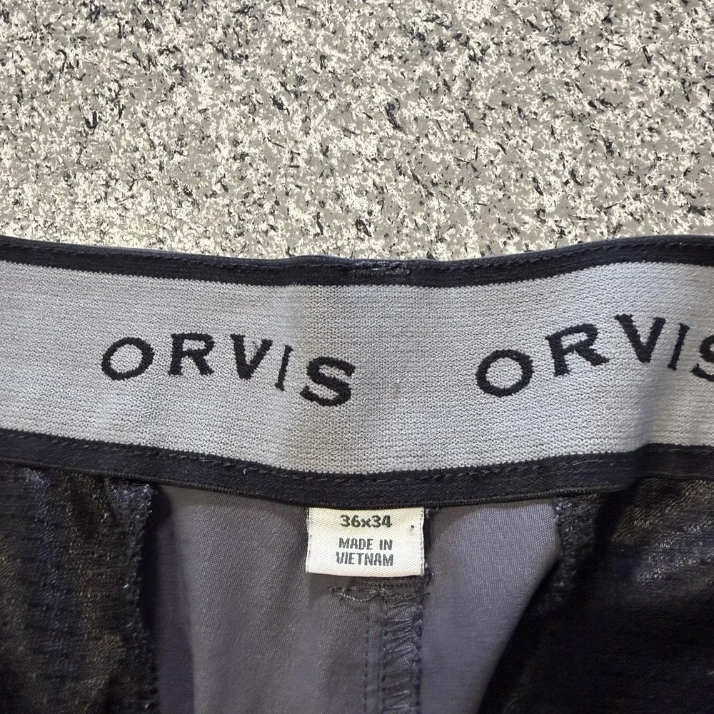 Orvis Tech Chino Pants Mens 36x34 Grey Hiking Outdoor Stretch Nylon Water Repel